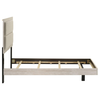 Coaster Home Furnishings - Trenton - Wood - Twin Panel Bed with Floating Design, Upholstered Headboard and Black Legs - Bedroom - Rustic Cream - 225061T
