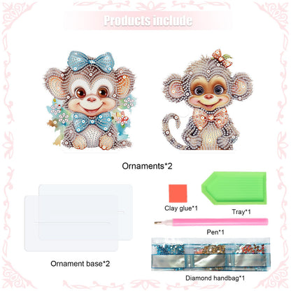 antor 2 Pack Monkey Diamond Painting Tabletop Kit - Cute 5D DIY Diamond Art Tabletop Ornaments, Special Gem Rhinestone Mosaic Craft for Adults, Home Office Décor, Gift for Craft Lovers