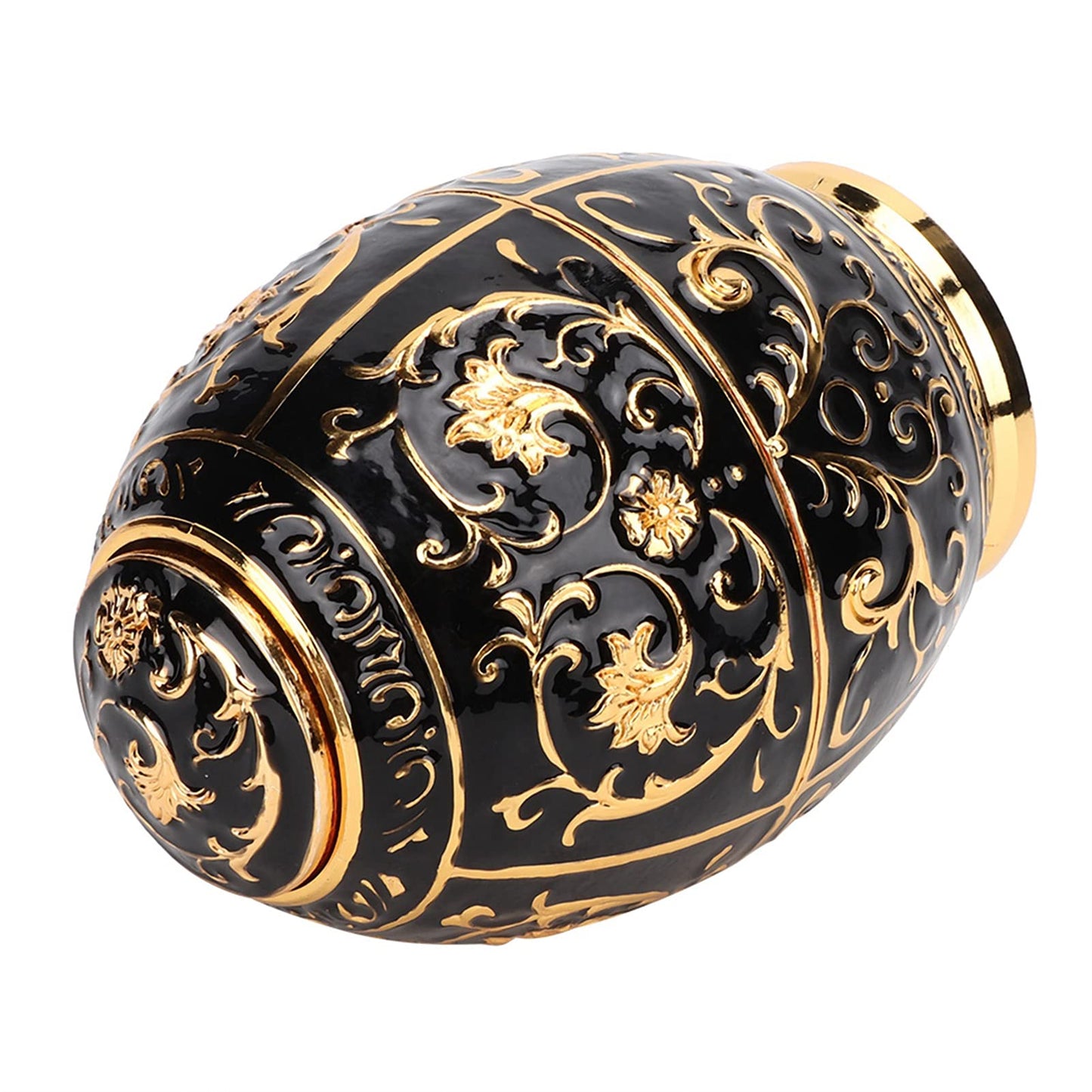 Pssopp Retractable Toothpick Holder, European Vintage Egg Shaped Toothpick Dispenser with Fully Sealed Design and Elegant Flower Carvings, Tin Alloy Storage Container for Home (Golden Black Glue)