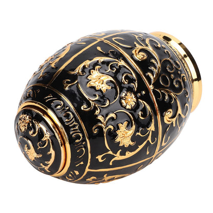 Pssopp Retractable Toothpick Holder, European Vintage Egg Shaped Toothpick Dispenser with Fully Sealed Design and Elegant Flower Carvings, Tin Alloy Storage Container for Home (Golden Black Glue)