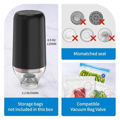 BAMCOO Handheld Vacuum Sealer, Sous Vide Vacuum Pump, Rechargeable Hand Held Vacuum Sealer for Food Storage, Camping, Sous Vide, Reusable Vacuum Bags Compatibility, Black(Pump Only)