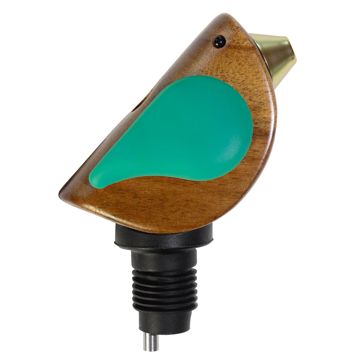Songbird Specialties Wine Bottle Pourer, Fun Wine Pourer Spout Sings While It Pours, Airtight Wine Bottle Sealer, Acacia Wood with Turquoise Wings