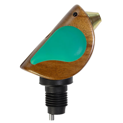 Songbird Specialties Wine Bottle Pourer, Fun Wine Pourer Spout Sings While It Pours, Airtight Wine Bottle Sealer, Acacia Wood with Turquoise Wings