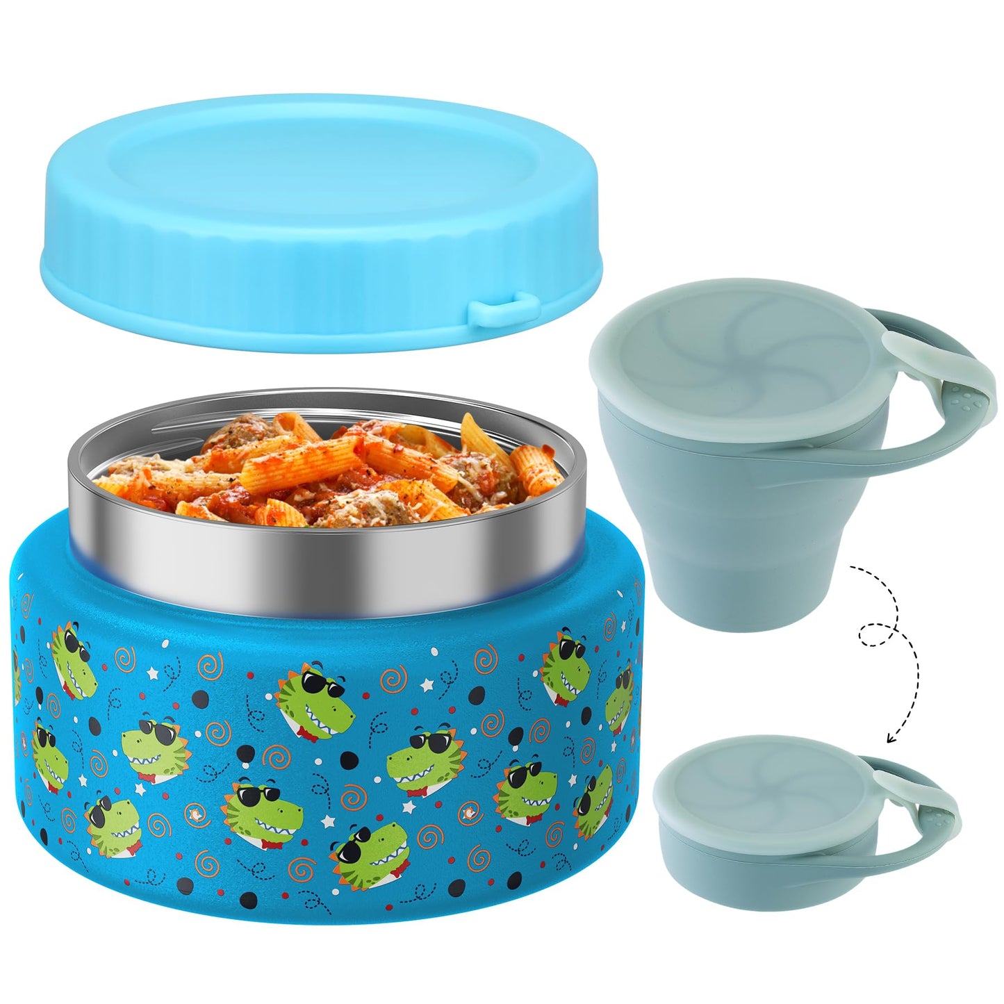 Zenvory 10oz Soup Thermo for Hot Food Silicone Snack Cup Set for Kids Lunch Thermo Leak-Proof Vacuum Stainless Steel Wide Mouth Food Jar for School Travel