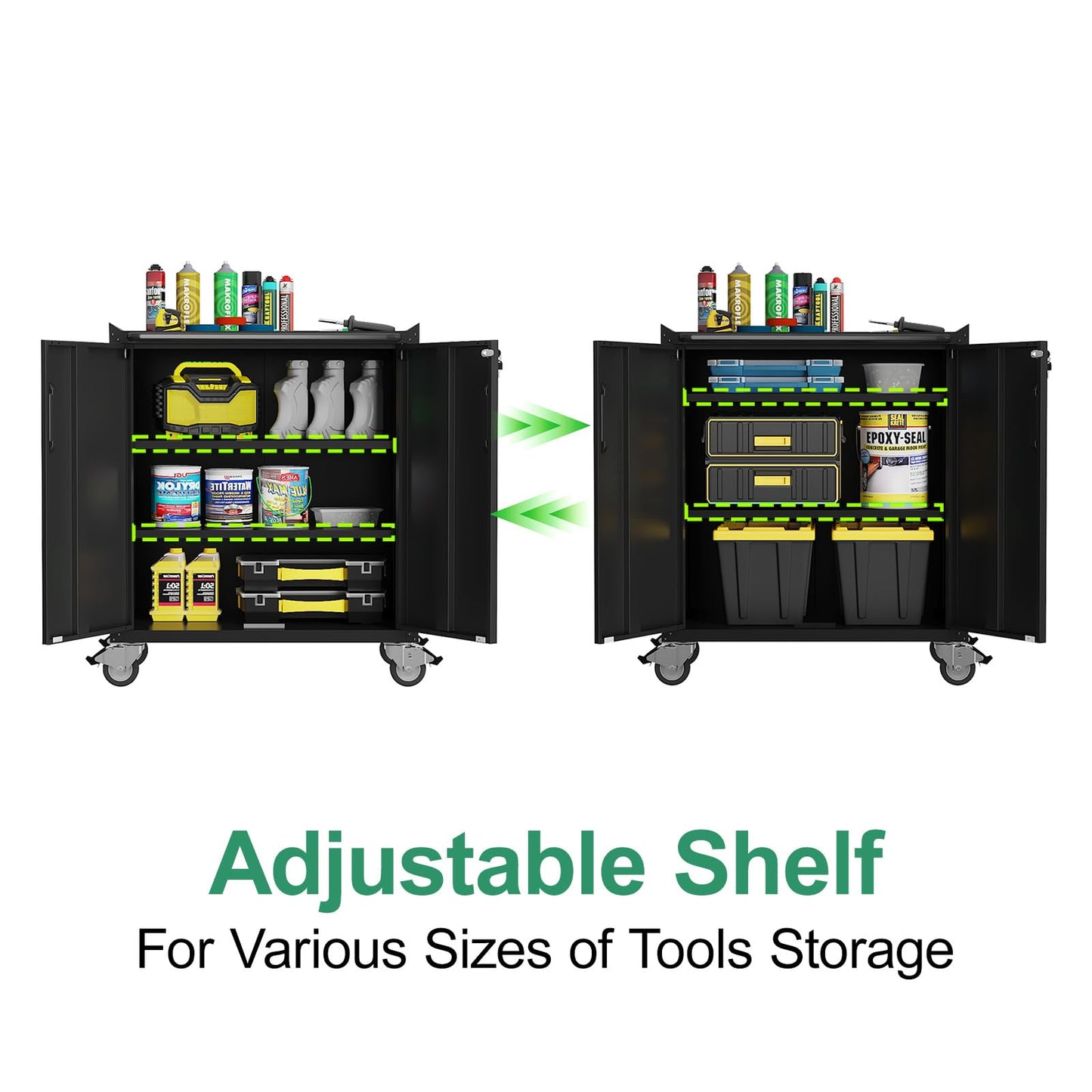 VIYET 4-Pack Rolling Garage Tool Cabinet,Heavy Duty Steel Rolling Tool Chest with Lockable Doors & Adjustable Shelves,Mobile Workshop Storage Cart for Garage Organization,Black