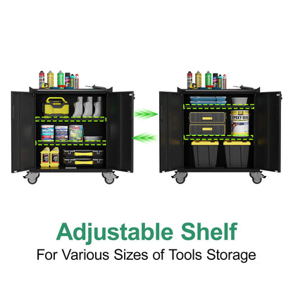 VIYET 4-Pack Rolling Garage Tool Cabinet,Heavy Duty Steel Rolling Tool Chest with Lockable Doors & Adjustable Shelves,Mobile Workshop Storage Cart for Garage Organization,Black