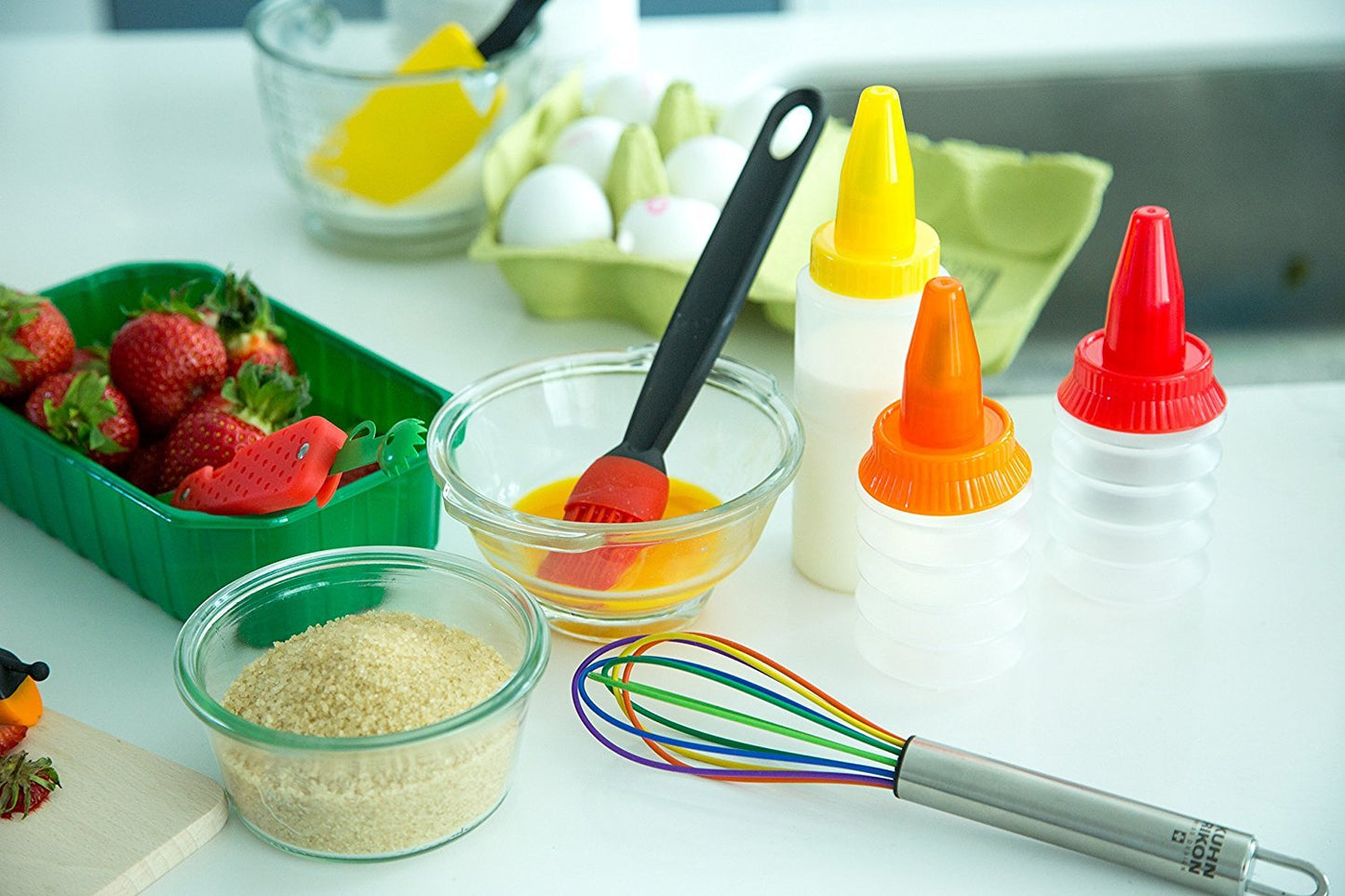 Kuhn Rikon COLORI® Silicone Balloon Whisk – For Mixing, Baking & Cooking – Non-Stick Safe, Stainless Steel Handle, Dishwasher Safe, 8 Inch, Rainbow