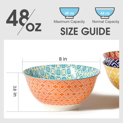 Metahom Large Salad Bowls, 48 Oz Serving Bowls for Soup, Pho, Pasta Rarmen, Stackable Ceramic Bowls for Kitchen, Set of 3, Microwave & Dishwasher Safe