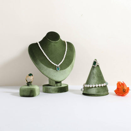 CHISTOR Velvet Necklace display stand for Selling, Jewelry Bust Mannequin for Show, Small Necklace Holder Stand【Green】