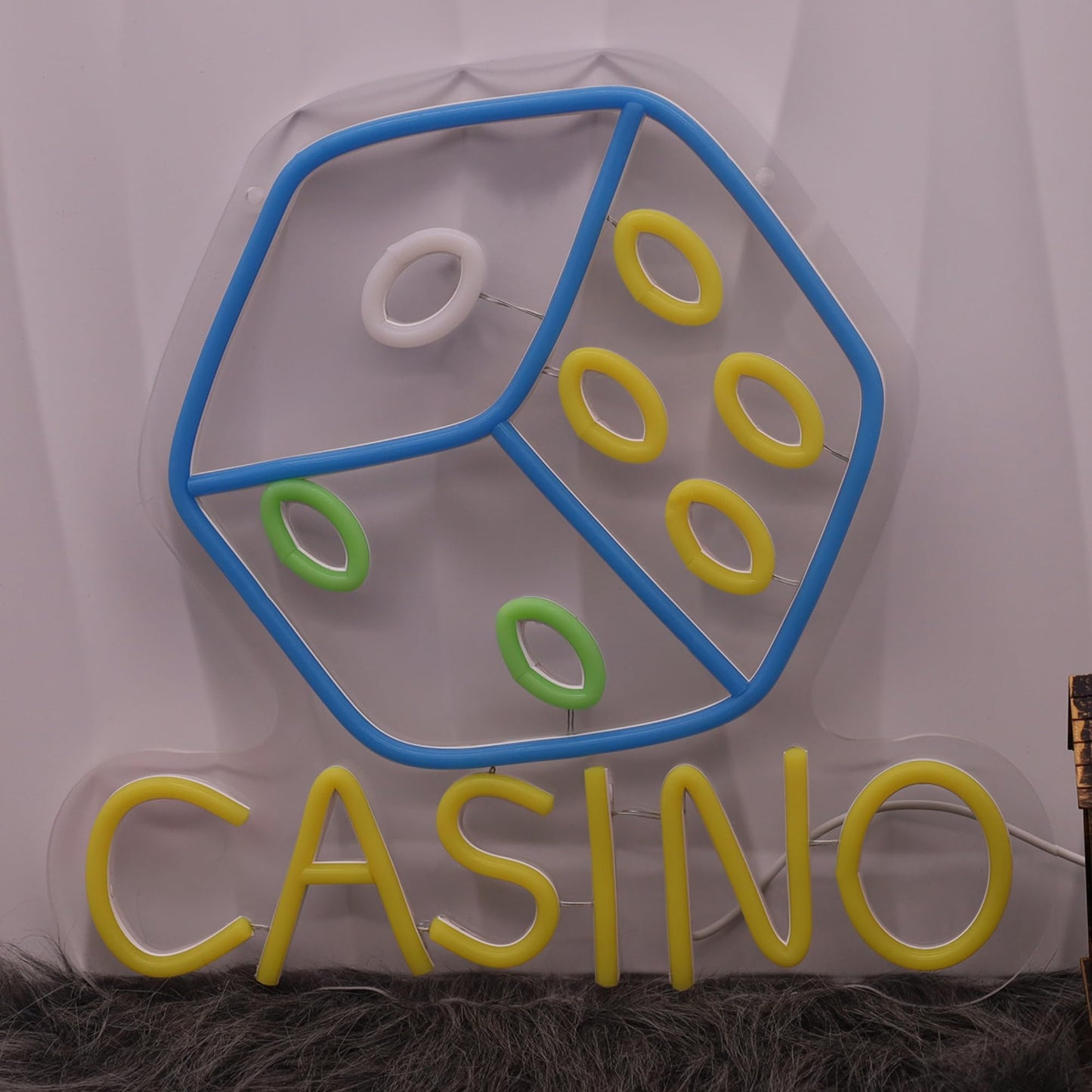 Casino Neon Sign Dimmable Dice Neon Sign Wall Decor Gift for Casino Bar Bedroom Game Room Man Cave Casino Party 13.6 * 12.8 Inch