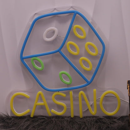 Casino Neon Sign Dimmable Dice Neon Sign Wall Decor Gift for Casino Bar Bedroom Game Room Man Cave Casino Party 13.6 * 12.8 Inch