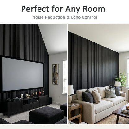 Wood Slat Wall Panels - 4 Pack 93.7" × 11" - Acoustic Panels Noise Reduction for Home Office Studio, 3D Fluted Sound Dampening Absorbing Panels, Matte Black