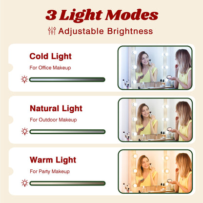 NUNU LAB Large Vanity Desk with Mirror and Lights with 5 Drawers, Women Makeup Table with Power Outlet, 3-Color Adjustable Lighting for Bedroom Brown (006 White & Brown, 39.37 * 17.75 * 58.27in)