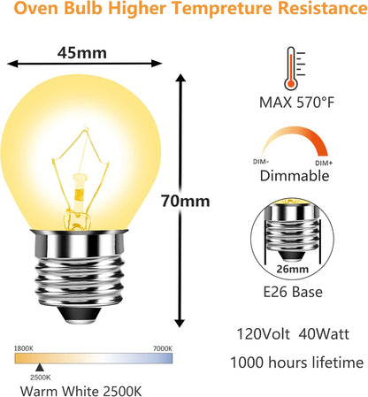 Appliance Oven Light Bulb 40W, Refrigerator Over Hood Stove Microwave Replacement Bulb, High Temperature Resistant A15