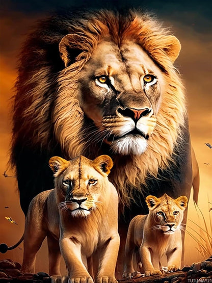 TUTUMAY21 Diamond Painting Kit, King of The Steppe Lion Family, Animal Unique Charm, Gemstone Art Painting with Diamond Home Wall Decor 12x16in