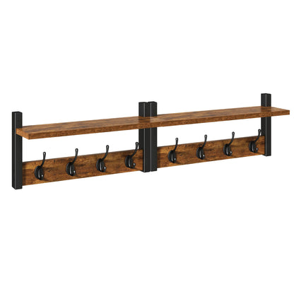 YMYNY Coat Rack Shelf Wall Mounted, Coat Hooks Set of 2, Entryway Coat Hanger with 8 Hooks, 31.5" Wall Floating Shelf with Hat Rack, for Kitchen, Bedroom, Bathroom, Rustic Brown UHWS001H-2