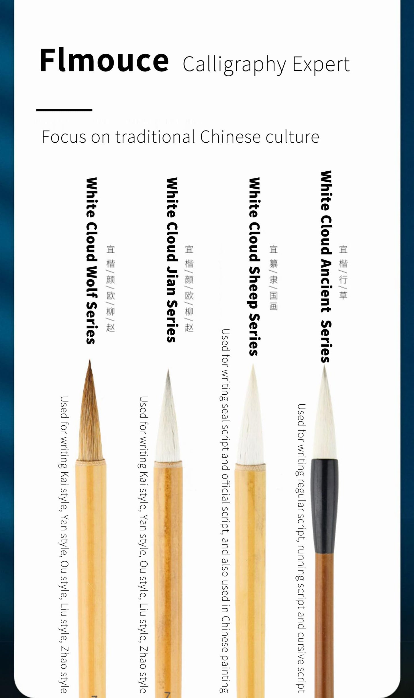 Flmouce Chinese Calligraphy Brush Set for Writing, Drawing, Ink Brushes, Japanese Kanji Sumi Brush Pen (JianSeries 3pcs)
