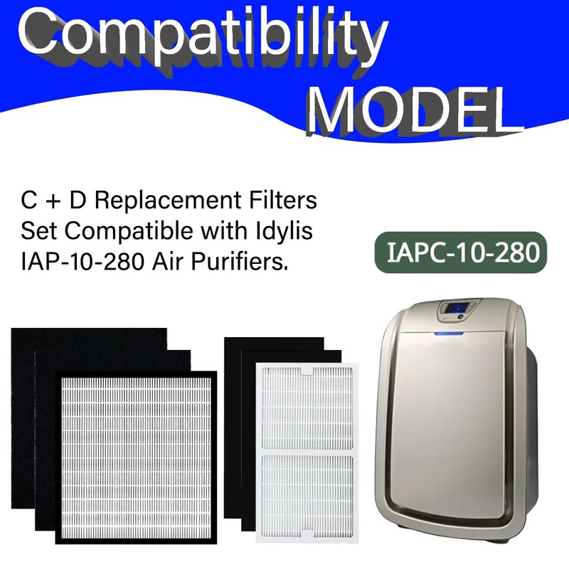 IAP-10-280 Replacement Filter for Idylis IAP-10-280 Air Purifier, Include 1C + 1D HEPA and 2C + 2D High Efficiency Carbon Filter