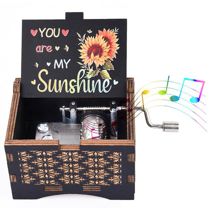 byykit Music Boxes You are My Sunshine,Unique Hand-cranked Wooden Engraved Vintage Music Box, Anniversary Wedding Birthday Gift for Boyfriend Wife Girlfriend mom