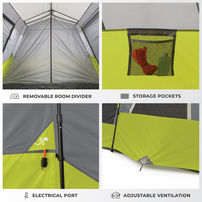 CORE 9 Person Instant Cabin Tent | Large Multi Room Family Pop Up Tent for 2 Minute Camp Setup | Included Storage Pockets for Camping Accessories