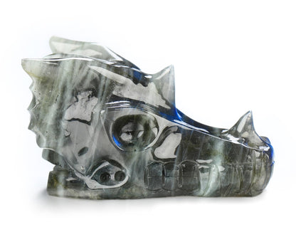 Skullis 2.0" Labradorite Hand Carved Crystal Dragon Skull Sculpture, Crystal Healing.1503