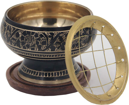 DharmaObjects Charcoal Incense Burner, Decorated Brass