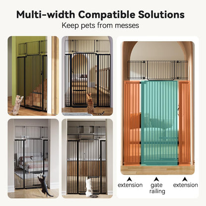 COMOMY 71" Extra Tall Pet Gate for Cats, 29.5-43" Extra Wide Cat Gate with Adjustable Cat Door, Pressure Mounted Easy Walk Through Pet Gate with Door for Stairs, Doorways, Kitchen(Black)