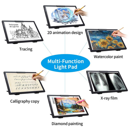 Zocelight Rechargeable A4 Light pad with Stand & Clip for Diamond Painting,Light Box with 6 Levels of Brightness,Diamond Art Kits for Adults,Wireless Light Table for Diamond Art,tracing,Weeding Vinyl