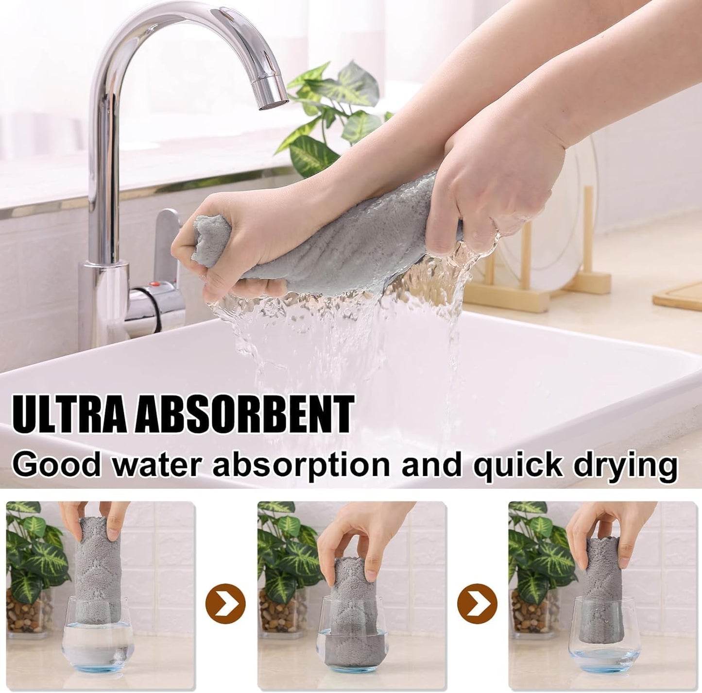 24 Pack (10 10 Inches, Homaxy Kitchen Dish Cloths x Grey), Super Soft and Absorbent Coral Velvet Dish Towels, Nonstick