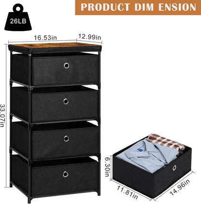 MOOACE Fabric Storage Dresser with 4 Drawers, Clothes Organizer and Storage Tower, Black