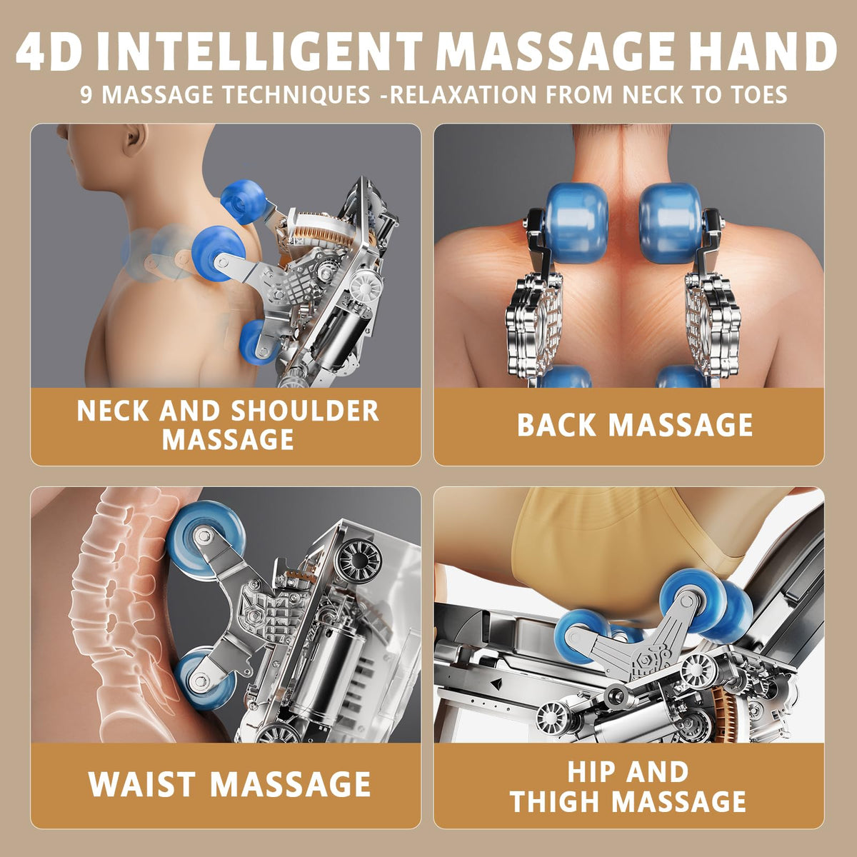 HealthRelife 4D Massage Chair Full Body Zero Gravity Recliner - 55“ SL-Track,15 Auto Modes,11 Massage Technique,40 Airbags Massage,with Yoga Stretch,APP Control,Shiatsu Foot Massage(Coffee)