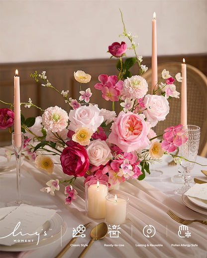 24pcs Ling's Moment Artificial Flowers Fake Silk Hydrangea Faux Peony Foam Roses Combo for DIY Wedding Bouquet
