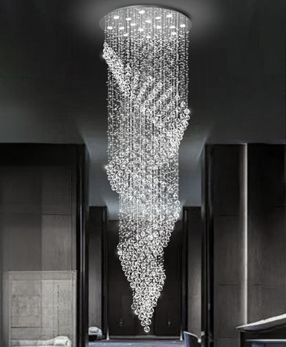 cenozo D40'' x H120'' Crystal Chandelier for Staircaes Glam Chandelier Large Raindrop Chandeliers LED Dimmable High Ceiling Light Fixtures for Hallway Foyer Silver