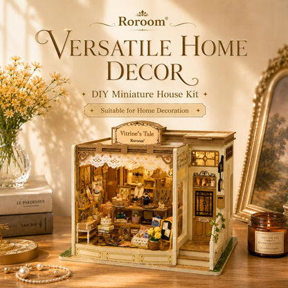 Roroom DIY Miniature Doll House with Furniture Dollhouse Kit for Adults and Teens,Booknook Tiny House Bookshelf Decor Mini 3D Wooden Puzzle, Gifts for Family, Friends (Vitrine's Tale)