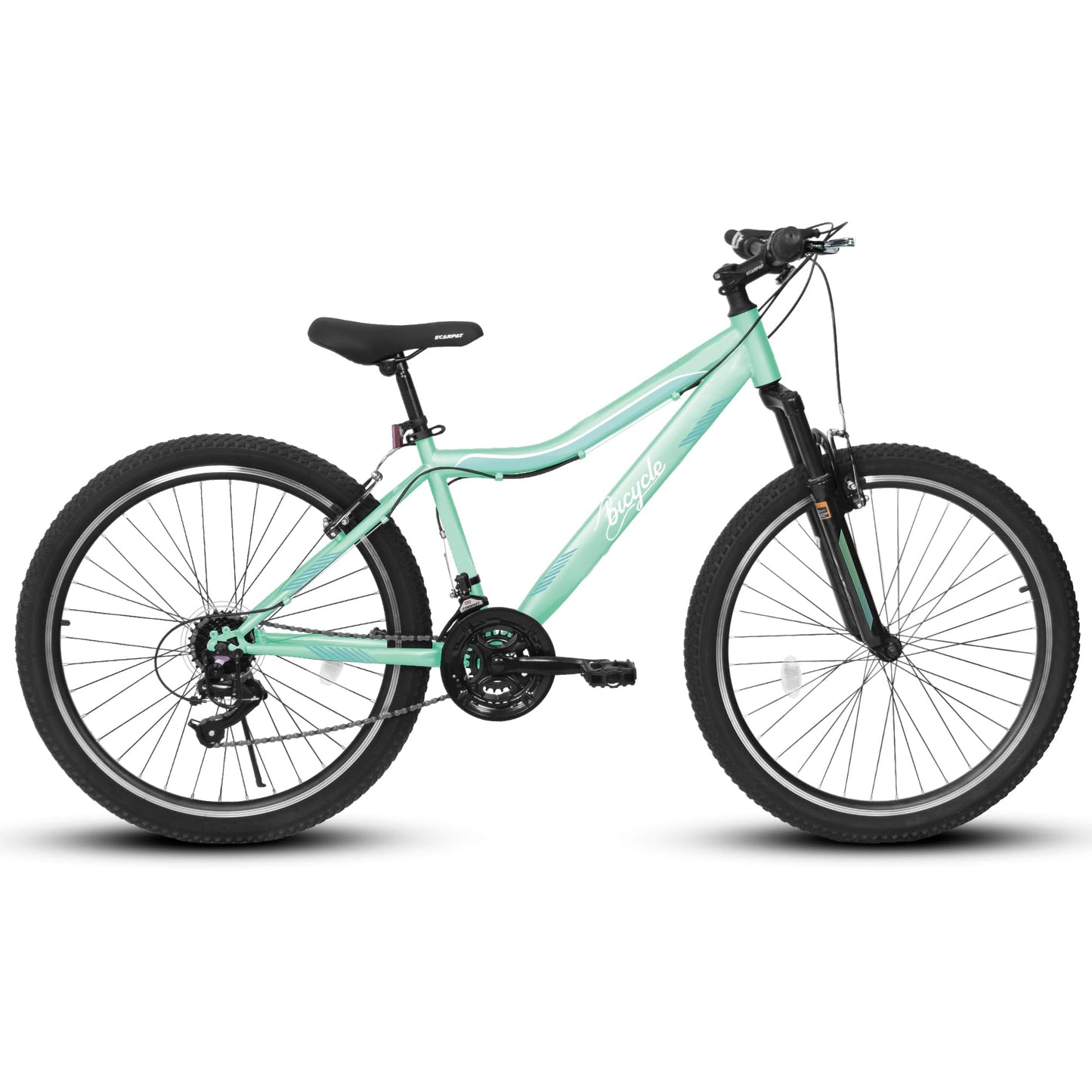 HIWORK Mountain Bike 26 Inch, High Density Carbon Steel Frame Girls Bike with 21-Speed Front Suspension Dual V-Brakes, Bike for Teenagers Girls Womens Bicycle | Light Green