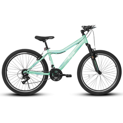 HIWORK Mountain Bike 26 Inch, High Density Carbon Steel Frame Girls Bike with 21-Speed Front Suspension Dual V-Brakes, Bike for Teenagers Girls Womens Bicycle | Light Green