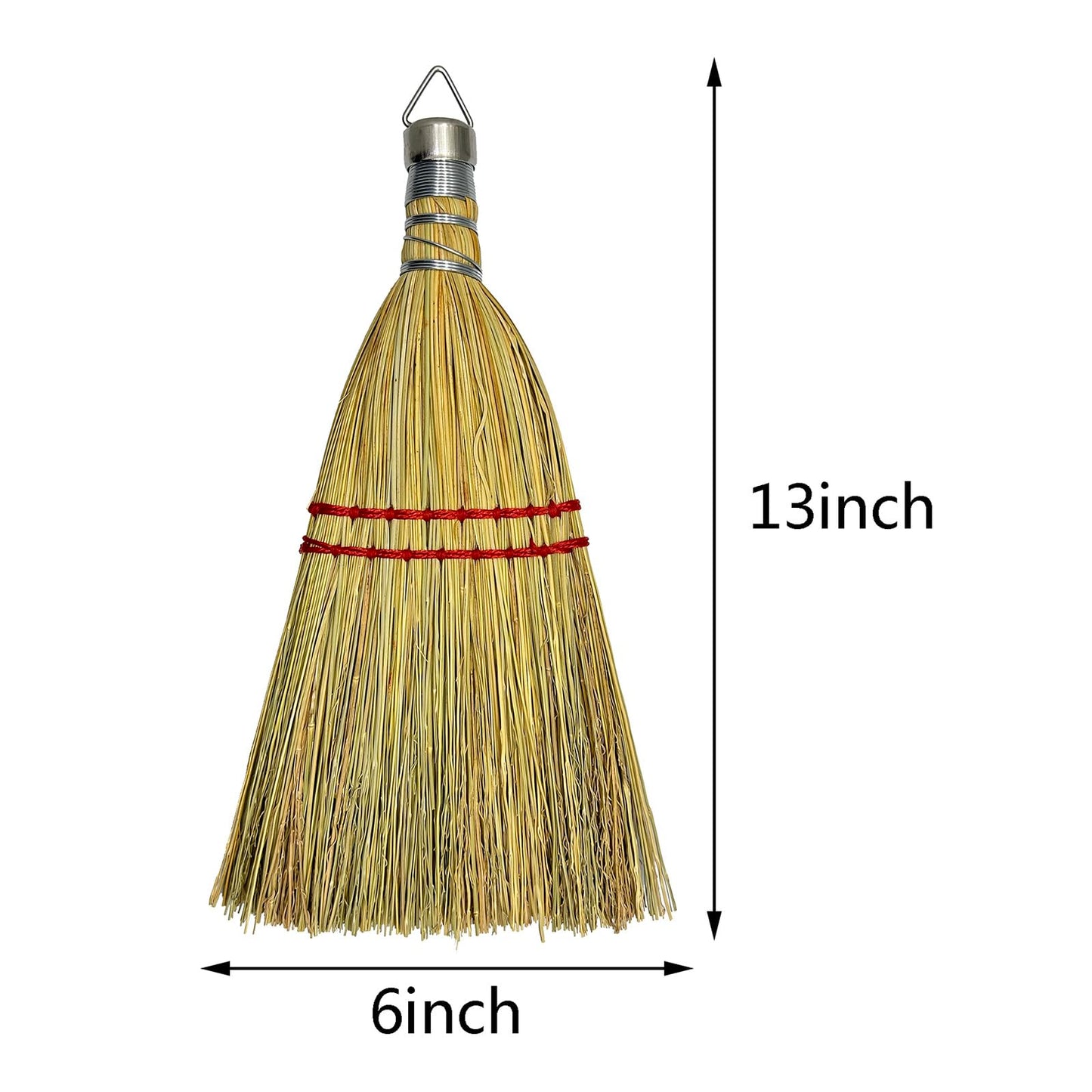 Handmade 12 Inch Mini Corn Broom Whisk Made of Natural Corn Broom Straw with a Solid Metal Hang Design for Indoor & Outdoor Use Car Porch Debris Halloween Dust Dirt Driveways Sidewalks
