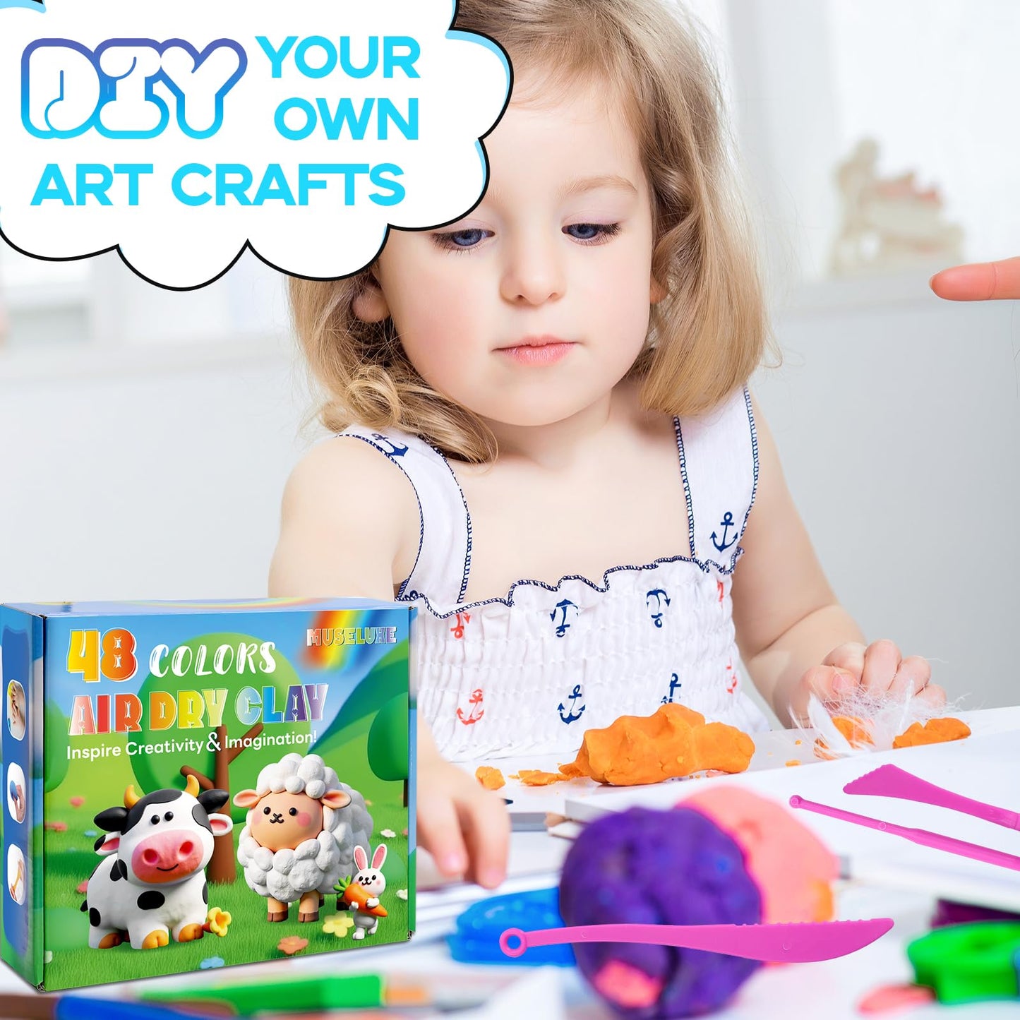 MuseLuxe Air Dry Clay - 48 Colors Modeling Clay Kit with 3 Sculpting Tools,Safe & Non-Toxic,DIY Magic Gifts Toys for Boys,Girls,Kids