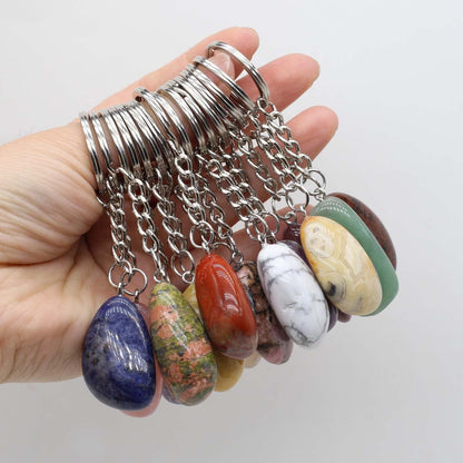 QSLLER 15pcs Irregular Keychain Natural Rose Quartz Opal Agate Stone Pendant MakingDIYJewelry Handbag Purse Household Charm Gift Ornament