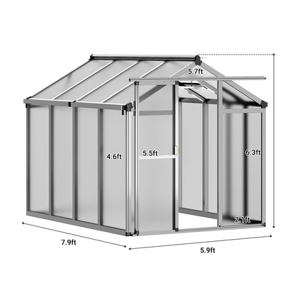 Greenhouse, 6x8 Ft Outdoor Greenhouses, Accessible Green House with Roof Vents and Sliding Doors, Aluminum Frame Polycarbonate Greenhouses, Large Greenhouse for Outdoor Gardens and Backyards, Silver