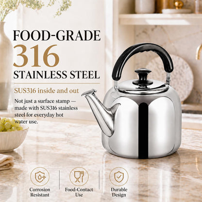 Whistling Stovetop Tea Kettle,Food Grade 316 Stainless Steel,Hot Water Fast to Boil,Stovetop Kettle with Ergonomic Handle,3.1 Quart Capacity