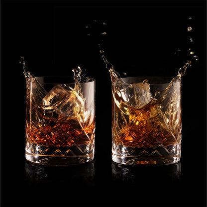 Hemswell Crystal Whisky Glasses Set of 2 11oz - Luxury Cut Glass Whiskey Rock Tumblers for Men - Old Fashioned Glassware Sets for Bourbon and Whisky with Solid Base - Satin Lined Box - Wicklow