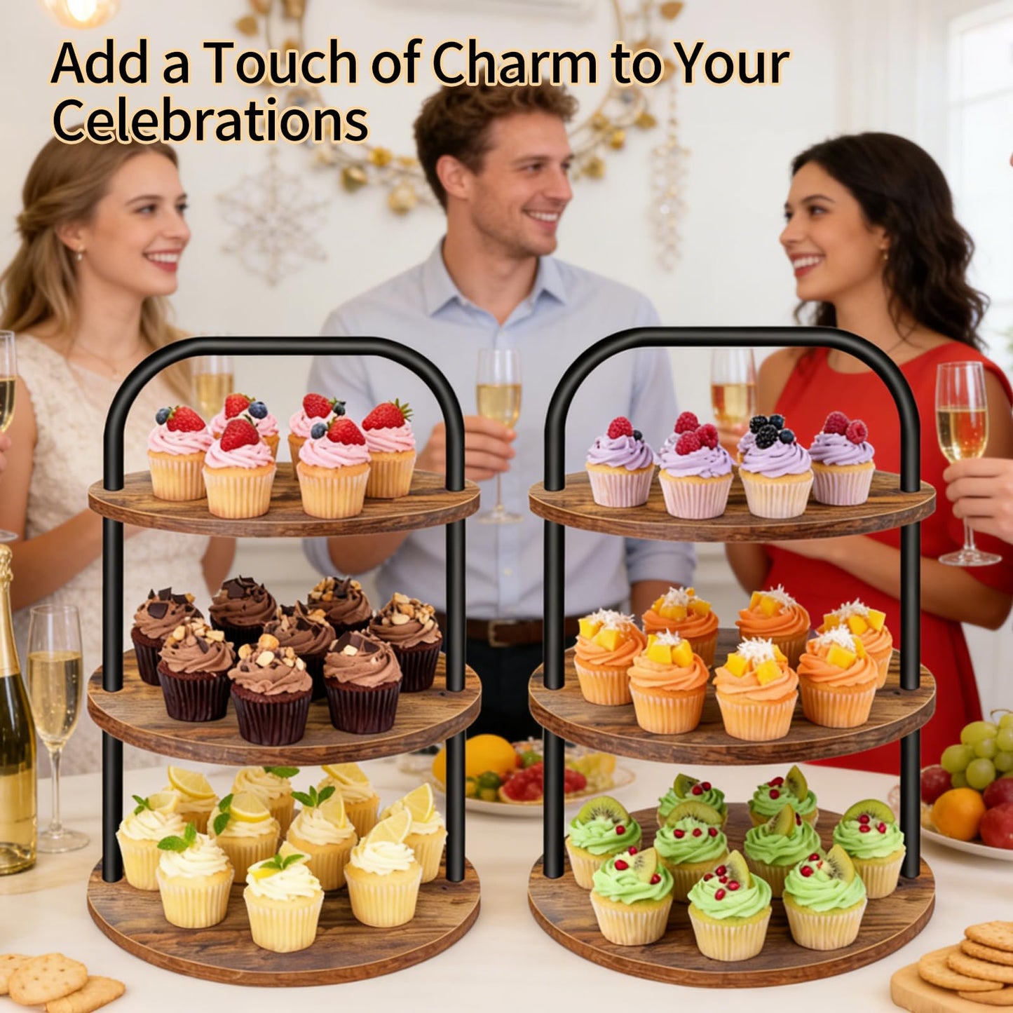 Cupcake Stand, Wooden Cupcake Stand for 100 Cupcakes 3 Tier Large Dessert Table Display Set Cupcake Tower Tiered Tray Stand Serving Tray for Party Supplies Vendor Display Farmhouse Decor