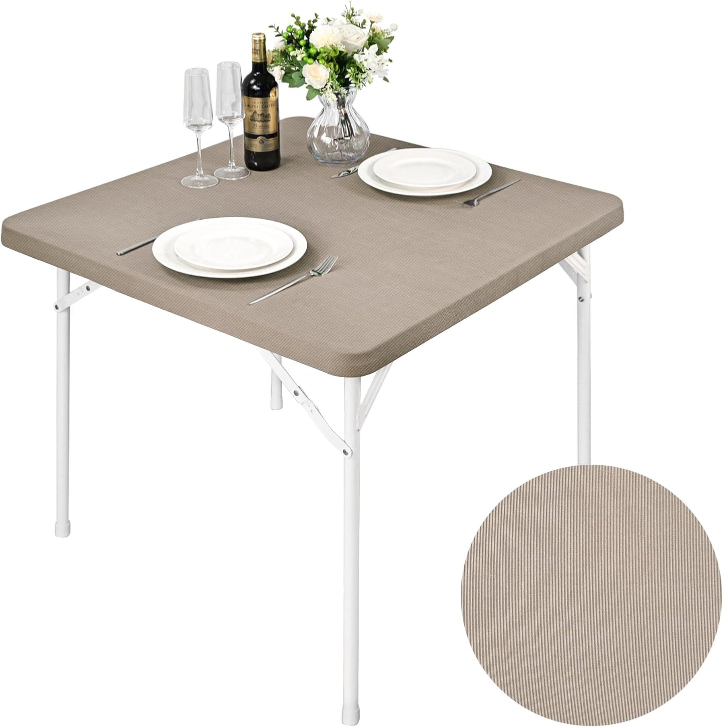 24x24 Inch Square Fitted Stretch Small Table Covers Elastic Card Tablecloth Khaki for Side Accent End Table Cover Khaki