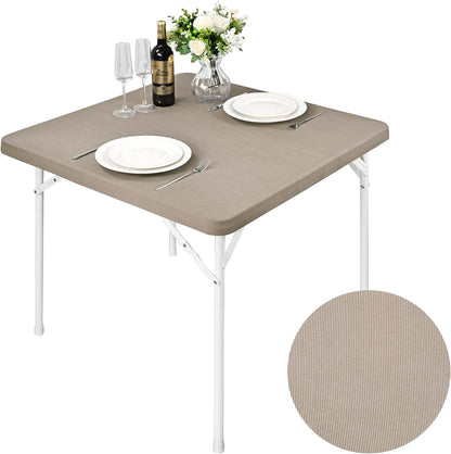24x24 Inch Square Fitted Stretch Small Table Covers Elastic Card Tablecloth Khaki for Side Accent End Table Cover Khaki