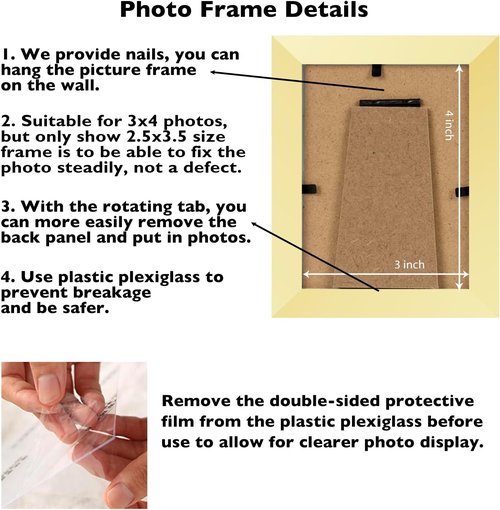 JCJMY Gold 3x4 Picture Frame - Wall Hanging & Tabletop Display | Shatter Resistant Plexiglass