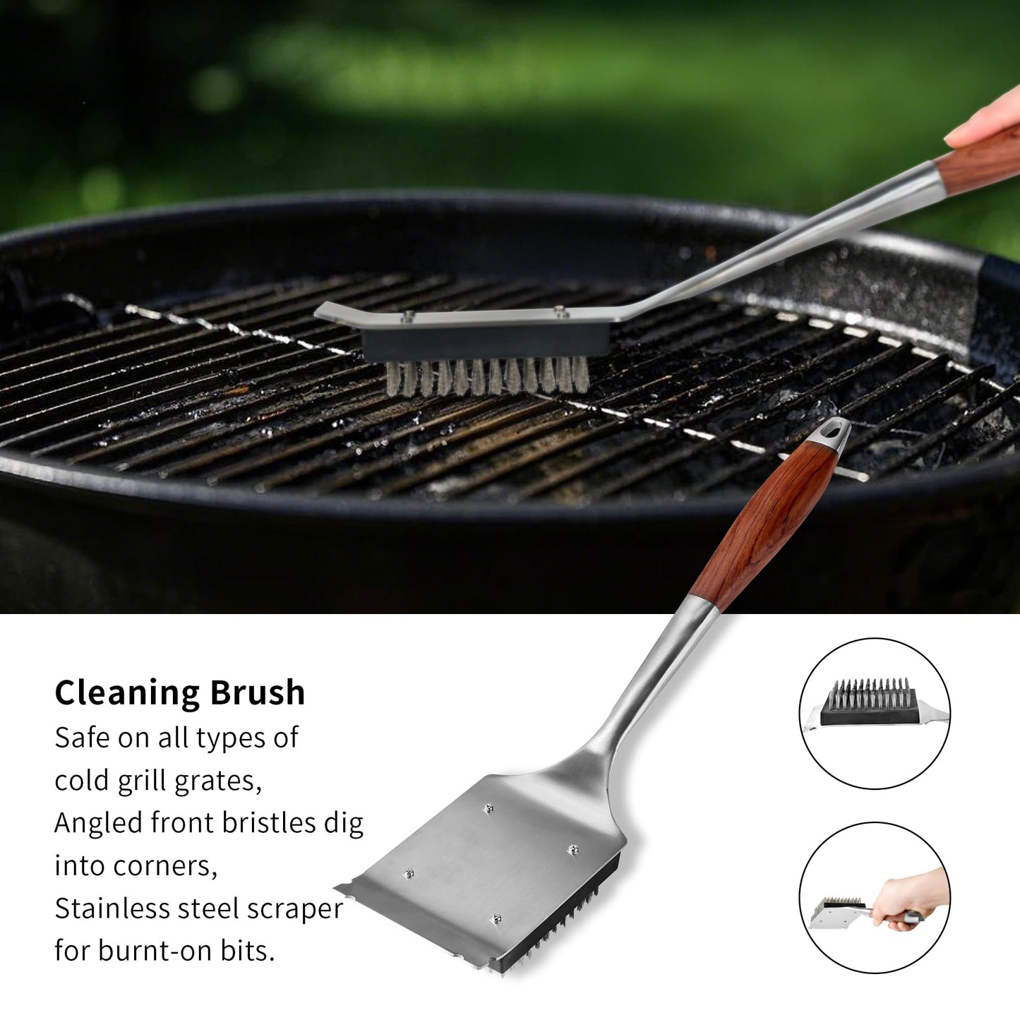 FJNATINH Heavy-Duty Grilling Accessories Rose Wooden BBQ Grilling Tools Set,Outdoor Grill Set with Spatula, Fork, Brush & Tongs,Essential Accessories for Barbecue & Grill. Ideal Gift for Men