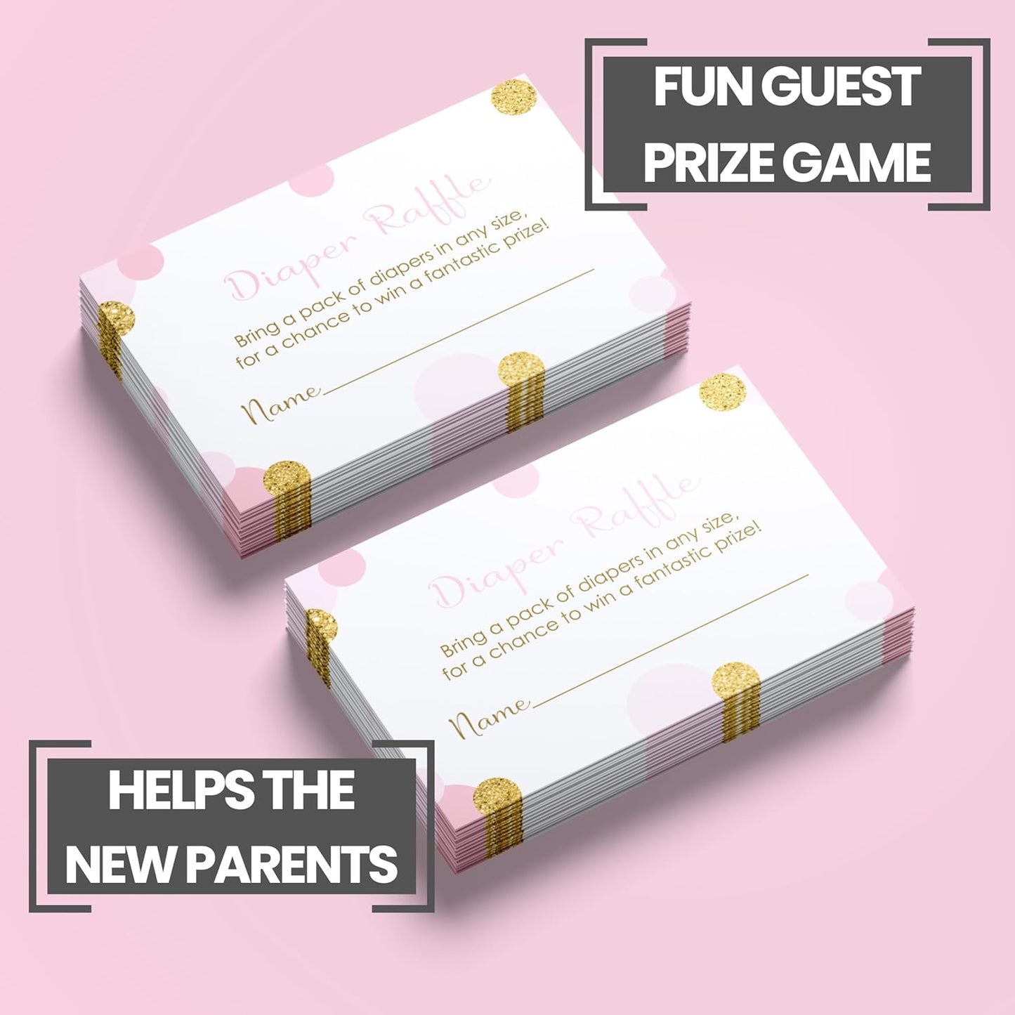 Pink and Gold Diaper Raffle Tickets - 25 Pack - Fun Baby Shower Game for Girls