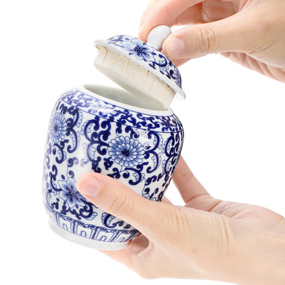 Okllen Set of 3 Small Blue and White Porcelain Salt Cellar with Airtight Lid, 250ml/ Approx. 1 Cup Sugar & Salt Crock Container Ceramic Spice Jar for Kitchen Countertop