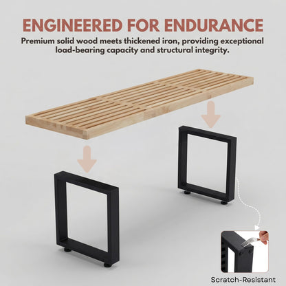 Hyfirm Natural Wood Dining Bench Nelson Slat Wooden Bench Entryway Bench, 55" Modern Wood Bench Indoor with Black Metal Legs Skeleton Seat for Living Room Bedroom End of Bed
